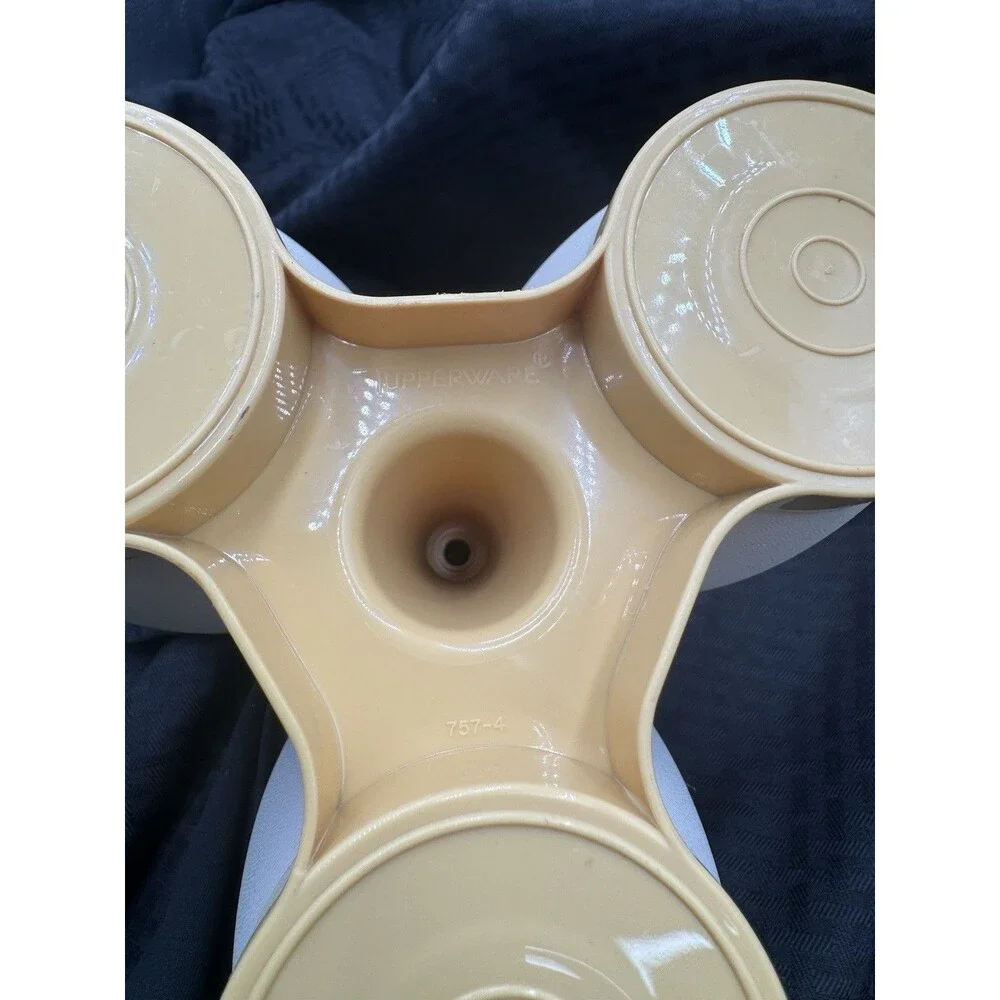 Vintage Tupperware 757-15 Condiment Serving Caddy Tan 3 Containers With Lids